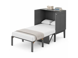 Lit escamotable vertical 90x200 cm avec sommier à lattes gris et rangement