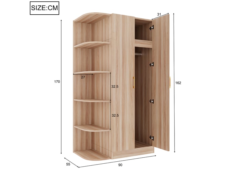 Armoire 2 portes avec étagères et penderie, mdf, blanc et coloris bois naturel - Conforama E