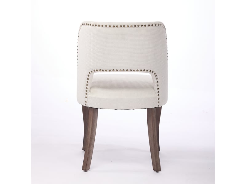  Lot de 2 chaises de salle à manger en tissu beige avec pieds en bois massif, style campagne chic  - Conforama D