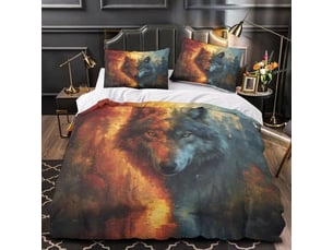 Housse de couette - 220x240cm - imprimé 3d loup - microfibre 100 polyester - fermeture éclair cachée - parure lit 3 pièces