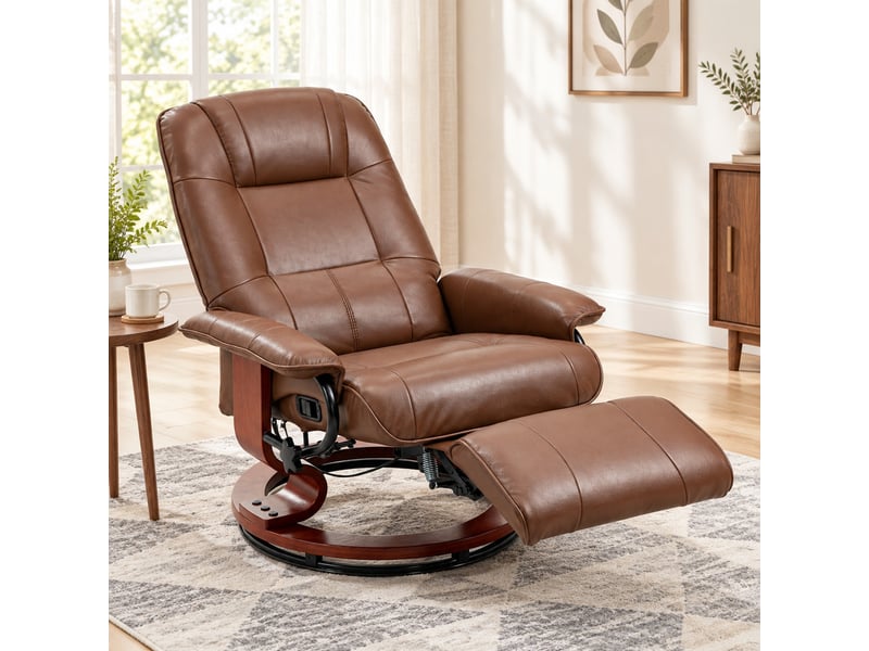  Fauteuil relax pivotant marron en similicuir avec repose-pieds inclinable 145°  - Conforama D