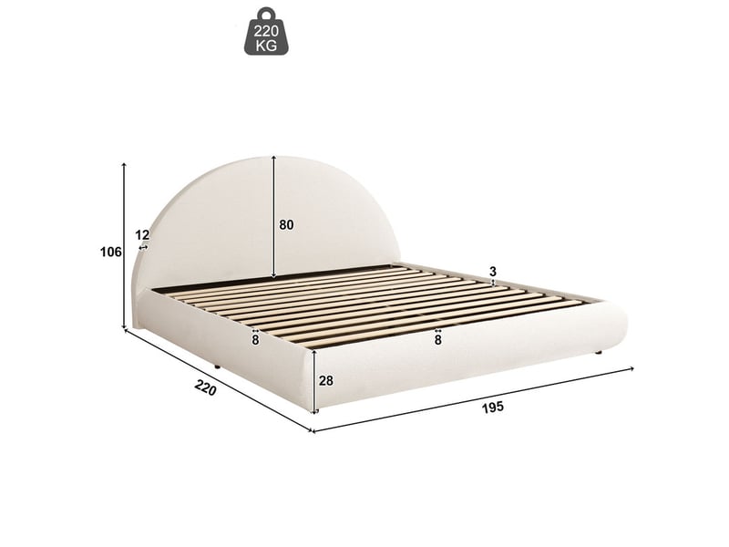 Lit coffre hydraulique 180x200 cm, lit double, tête de lit bouclé blanc, grand espace de rangement  - Conforama C