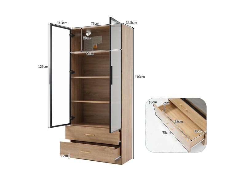  Meuble de rangement salle de bain - rangement compact - mdf - marron - 75 x 34.5 x 170 cm - pose libre - salle de bain toilettes LY316206AAF - Conforama D