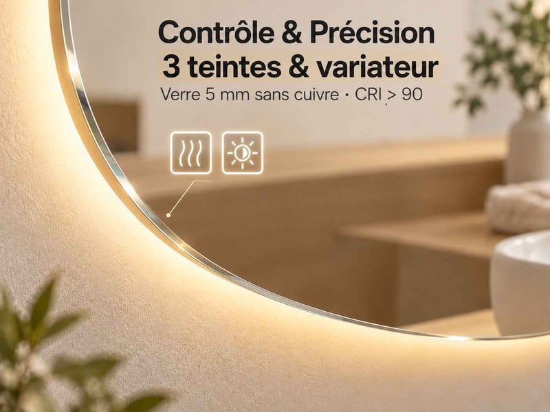  Miroir salle de bain led 50 × 70 cm, forme goutte d'eau avec éclairage 3 couleurs, antibuée et tactile dimmable  - Conforama D