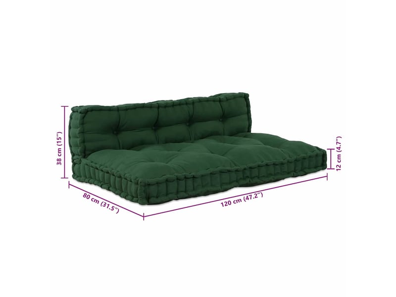  Coussin de canapé sur palette, coussin de chaise 2 pc tissu vert 120 x 80 x 38 cm cf54206  - Conforama E