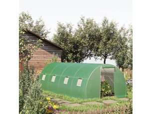 Serre de jardin tunnel 6 x 3 m en acier galvanisé vert avec 8 fenêtres, porte enroulable et protection uv