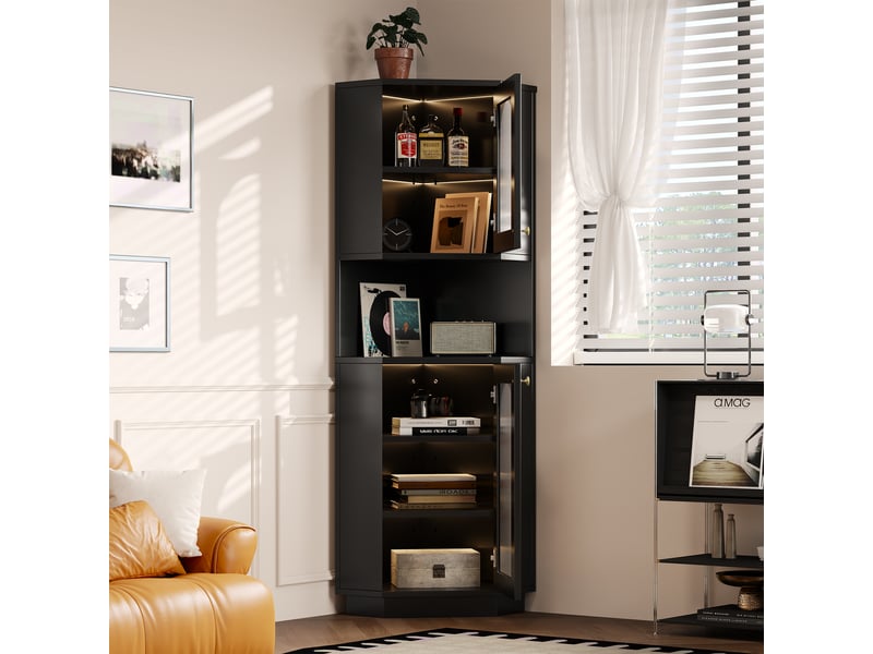  Armoire d'angle salle de bains avec bandeau lumineux noir 45 x 45 x 166.5 cm N656P350897B - Conforama E