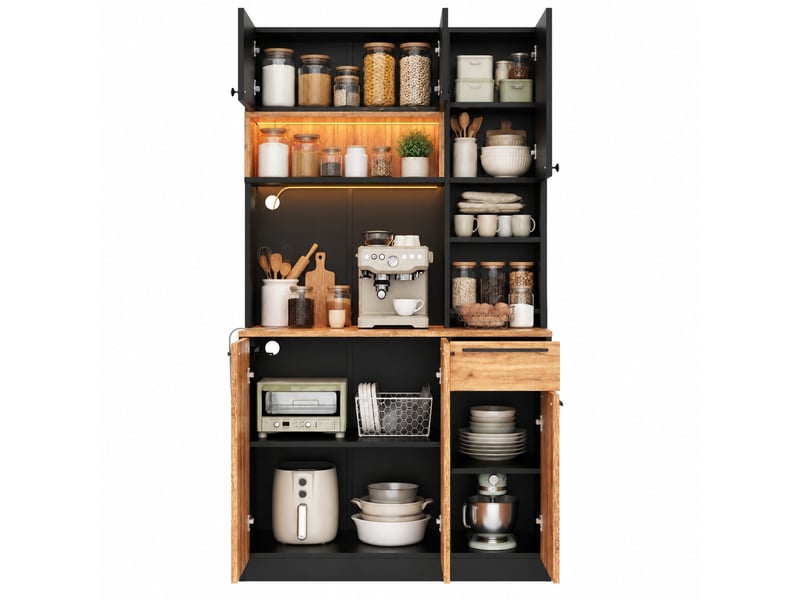  Buffet de cuisine haut 6 portes avec led rgb et prises 100 x 40 x 180 cm evryae  - Conforama A