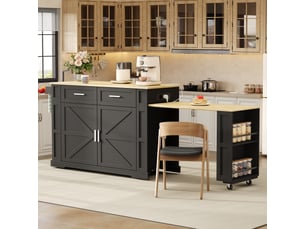 Desserte de cuisine avec plan coulissant, 2 tiroirs, armoire 2 portes et prises intégrées, noir 130 × 50 × 93 cm