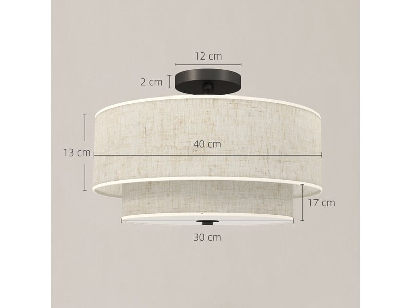  Plafonnier. Suspension à double abat-jour aspect lin. Blanc crème.  - Conforama D
