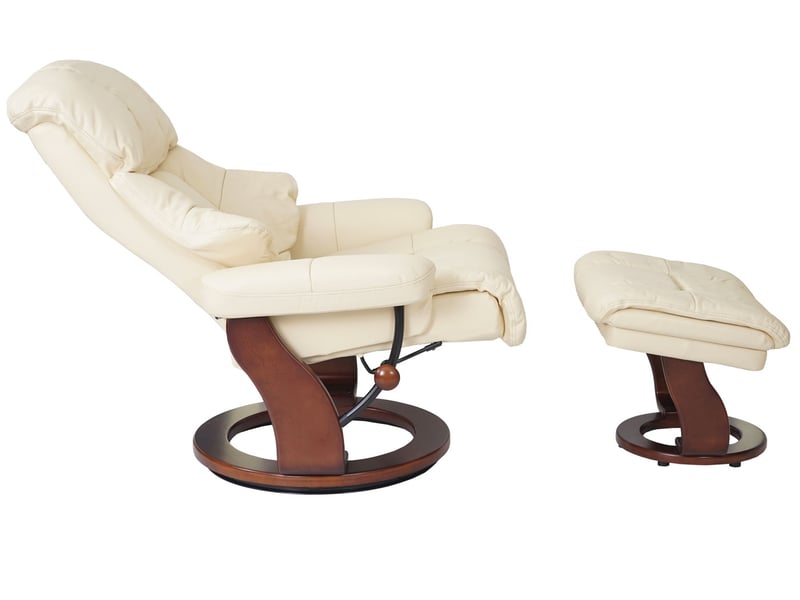 Mca fauteuil relax calgary xxl, fauteuil de télévision avec tabouret, cuir, charge 180kg - crème, aspect noix - Conforama E