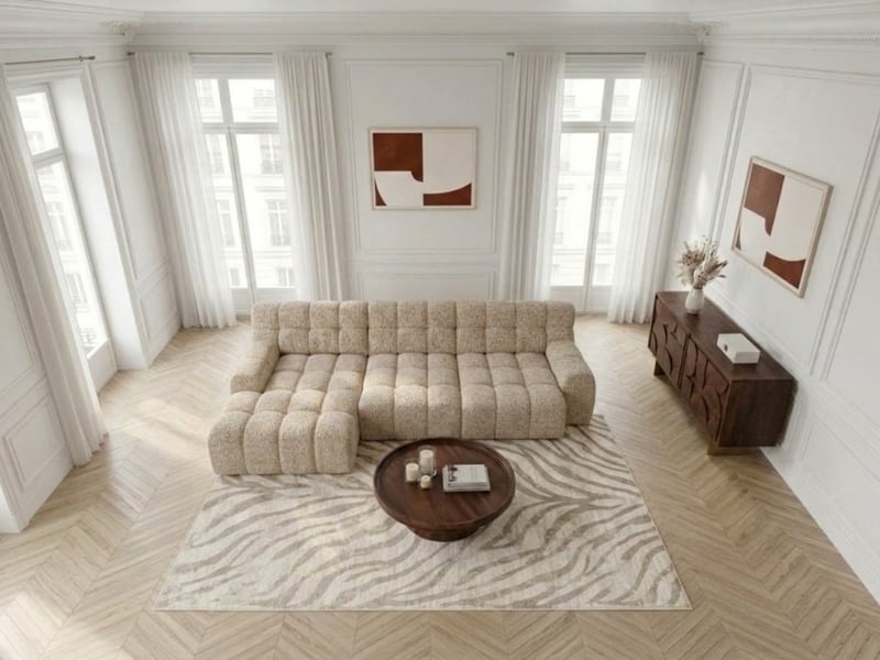  Bobochic canapé d'angle convertible avance-recule électrique andre tissu texturé beige  angle gauche ANDRE - Conforama D