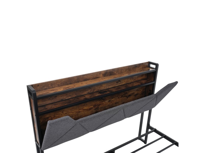  Lit double 140x200cm, tête de lit de rangement, éclairage led, 2 tiroirs, port usb, incluant un matelas, lin, gris  - Conforama R