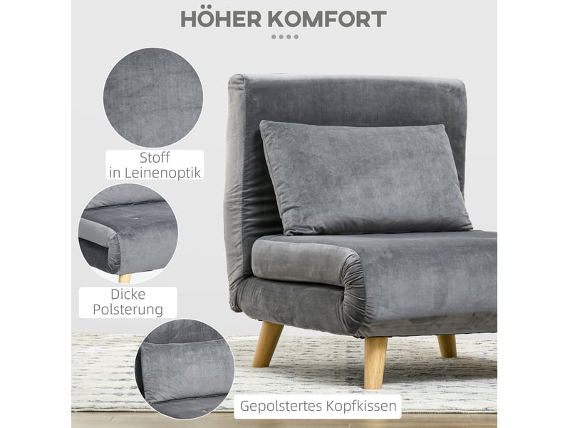  Fauteuil convertible ulevr 2 en 1 en lit d'appoint, dossier réglable 6 positions, 72 x 190 cm, polyester gris  - Conforama D