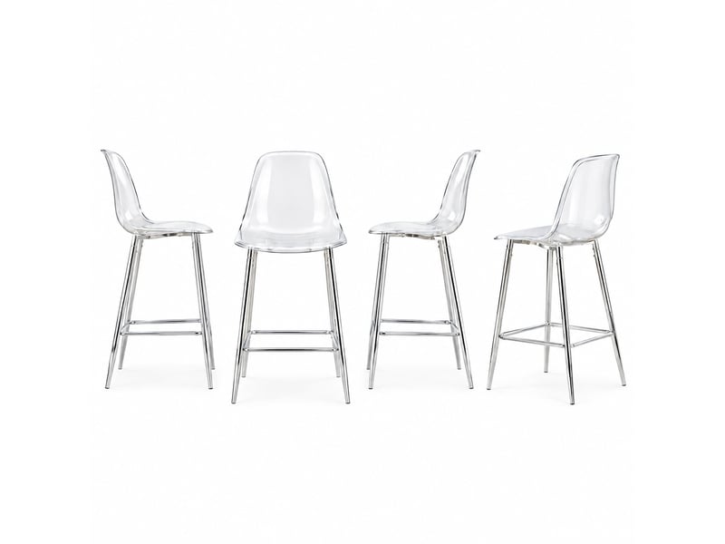  Tabourets de bar lot de 4 avec repose-pieds - lpospi - assise transparente, structure métal - plastique, argent  - Conforama A