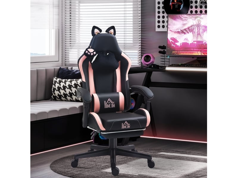  Fauteuil de jeu 65x62 cm inclinable à oreilles de chat rose et noir  - Conforama B