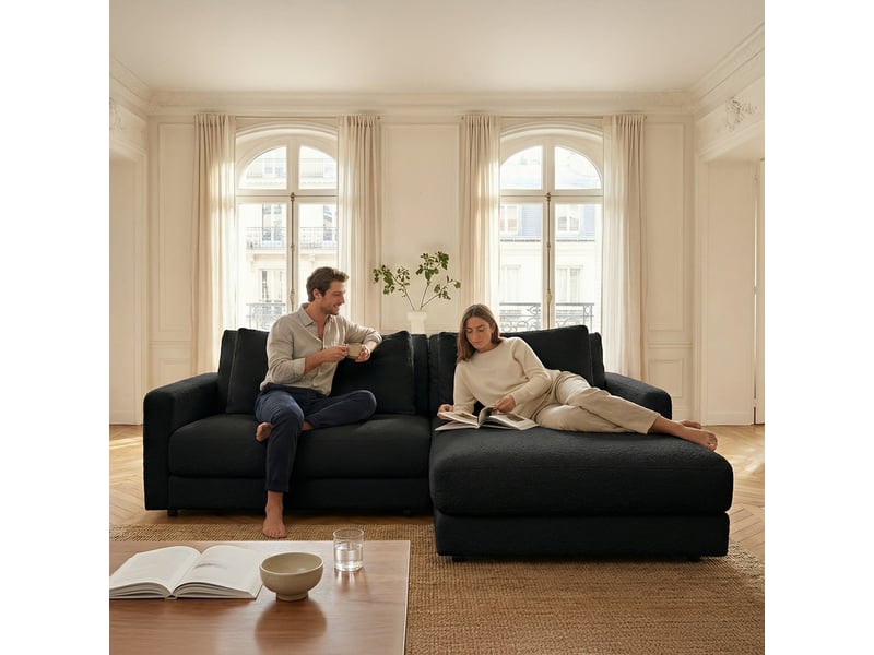  Canapé venezia laine bouclée angle d noir 3 pl 3CA56.AS.3A.D.12 - Conforama C