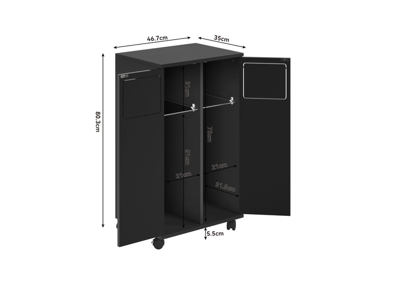  Meuble de tri des déchets 46,7x35x80 cm noir brillant mdf, 2 compartiments sur roulettes verrouillables  - Conforama C