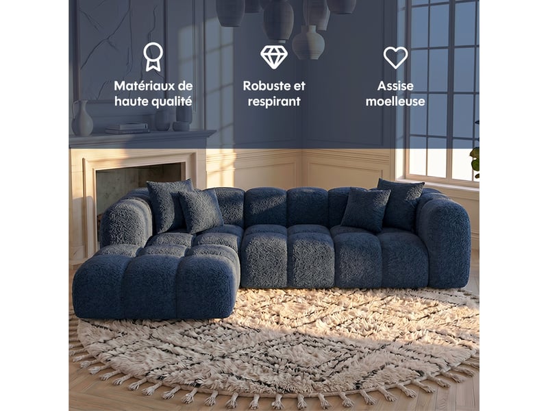  Canapé nuage angle gauche en bouclette bleu - alba - morphea Alba Convertible - Conforama C