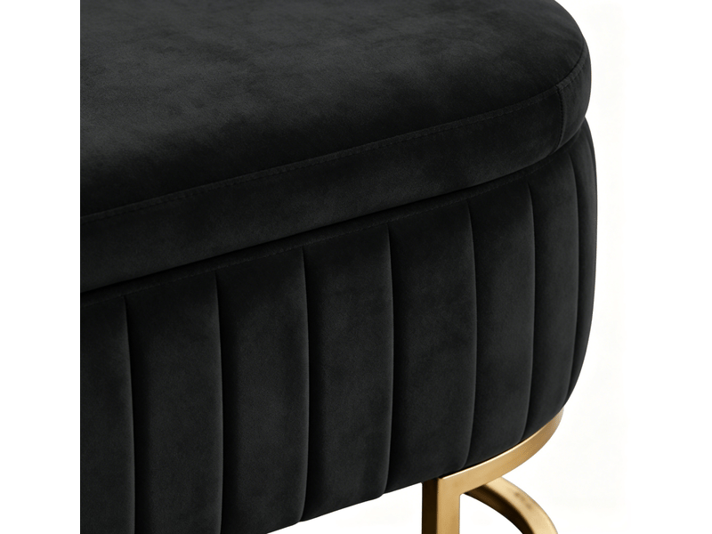  Banc coffre 129,5 x 42 x 46 cm noir, velours, structure bois et métal, rangement intérieur pour chambre  - Conforama D