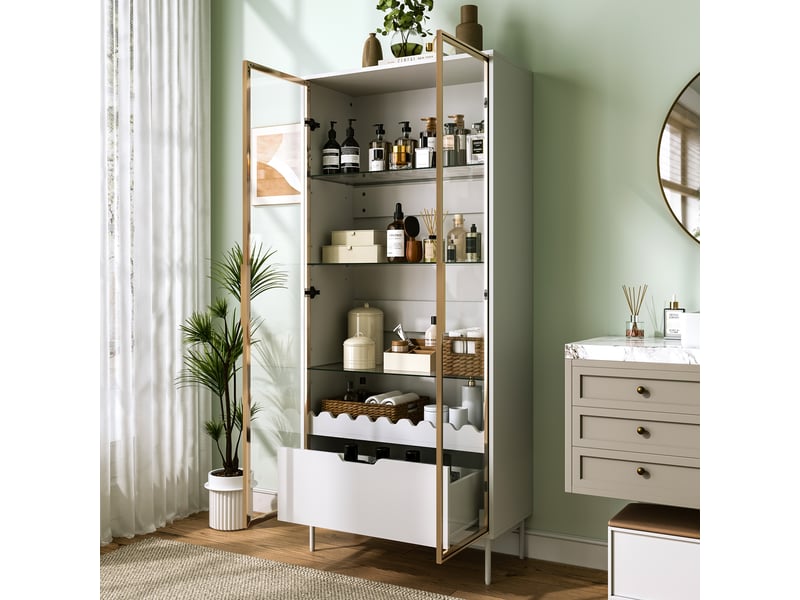  Vitrine en verre noir 4 niveaux avec éclairage led avec contrôle par application, 40x29x170 cm  - Conforama E