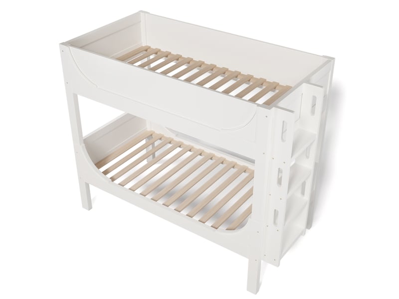 Lit superposé séparable 90x200 cm avec échelle modulable, design traîneau, transformable en deux lits simples, blanc - Conforama A