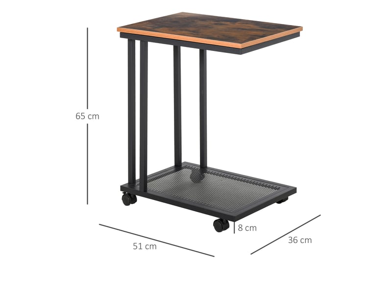  Table d'appoint en forme de c à roulettes mdf et acier noir et noyer 51 x 36 x 65 cm  - Conforama C