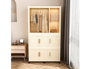 Armoire modulaire pliable à 9 portes magnétiques, penderie et 8 niches sur roulettes pour chambre, polypropylène crème