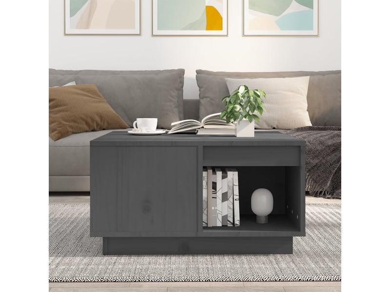  Table basse | table de salon gris 60x61x32,5 cm bois massif de pin  - Conforama C