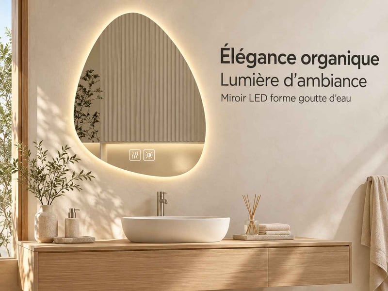  Miroir salle de bain led 50 × 70 cm, forme goutte d'eau avec éclairage 3 couleurs, antibuée et tactile dimmable  - Conforama B