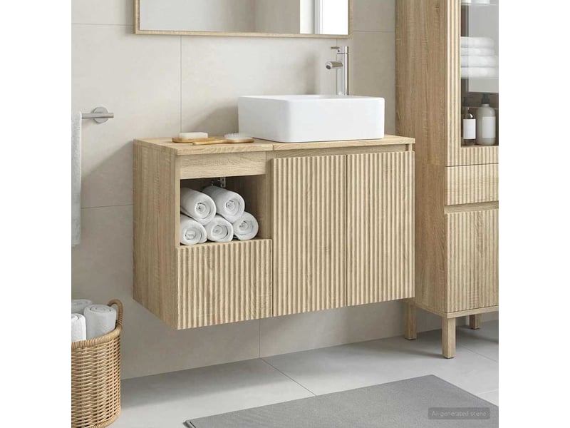  Ensemble de mobilier de salle de bain 2 pc chêne sonoma cf64132  - Conforama B