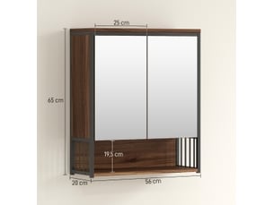Meuble miroir de salle de bain 56x65x20 cm portes à fermeture douce mdf et panneau de particules marron