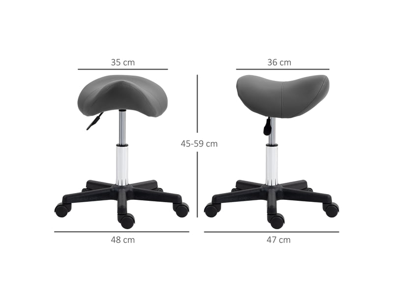  Tabouret à roulettes avec assise en forme de selle réglable en hauteur et pivotant à 360 degrés recouvert de similicuir gris  - Conforama C