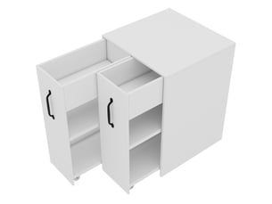 Petite bibliothèque à roulettes 52x50x75cm, table de chevet compacte blanche avec tiroirs, meuble de rangement réversible pour bureau et salon.