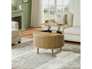 Table basse ronde couleur naturelle 80 cm - plateau réglable et coulissant, coins arrondis