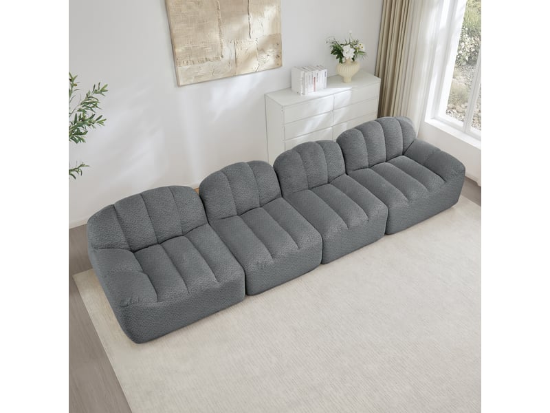 Canapé droit coquille 4 places bouclette gris – 366 x 104 x 79 cm Fay Lum - Conforama D