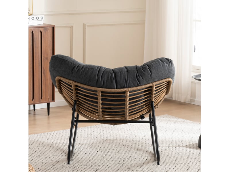  Fauteuil à bascule modenvie en chenille noire structure métallique 95 x 107 x 83 cm  - Conforama E