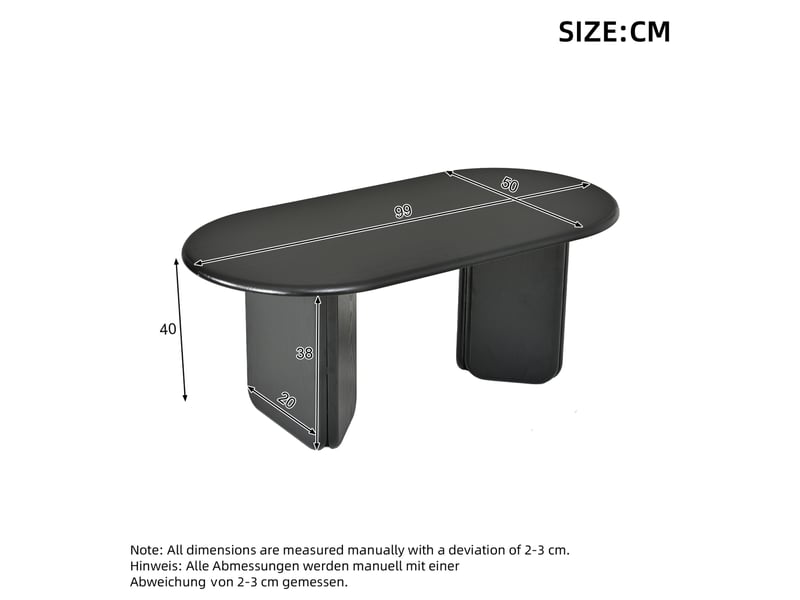  Table basse ovale fixe avec plateau spacieux et pieds arrondis, style moderne pour salon en mdf noir 99 × 50 × 40 cm  - Conforama C