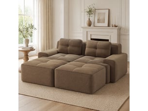Canapé modulable 2 pl 204x177x69cm, canapé sous vide avec poufs, assise généreuse, pièce de salon, velours côtelé, marron