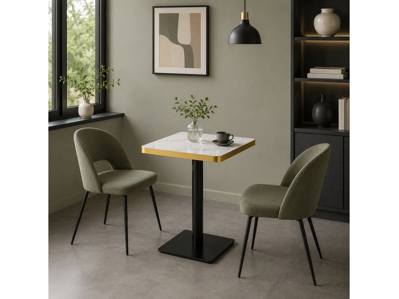  Table à manger carrée 60 x 60 cm effet marbre, mdf et métal, blanche moderne  - Conforama B