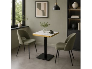 Table à manger carrée 60 x 60 cm effet marbre, mdf et métal, blanche moderne
