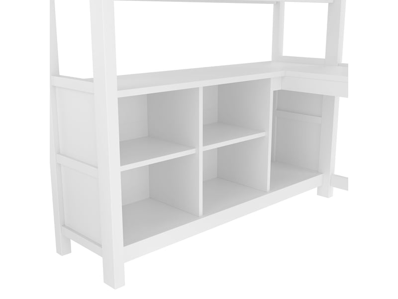  Lit mezzanine 140x200cm bureau armoire étagères rangement - lit double - structure en pin massif blanc échelle barrières de sécurité  - Conforama D