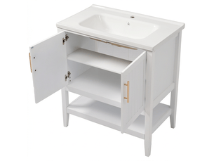 Meuble de salle de bain 80 cm sur pied avec vasque en céramique brillante blanc