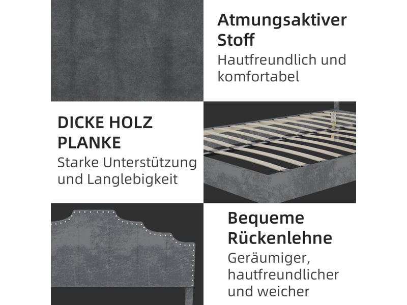 Lit 140x200 cm moderne minimaliste gris tête confortable sans sommier gaz ni matelas  - Conforama D