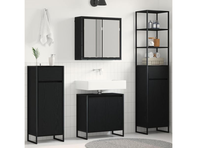  Ensemble de mobilier de salle de bain 4 pièces chêne noir cf64548  - Conforama B