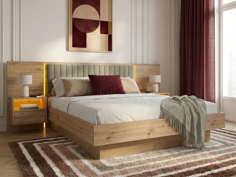  Bobochic lit coffre avec leds riad et chevets intégrés taupe 160x200 RIAD - Conforama D