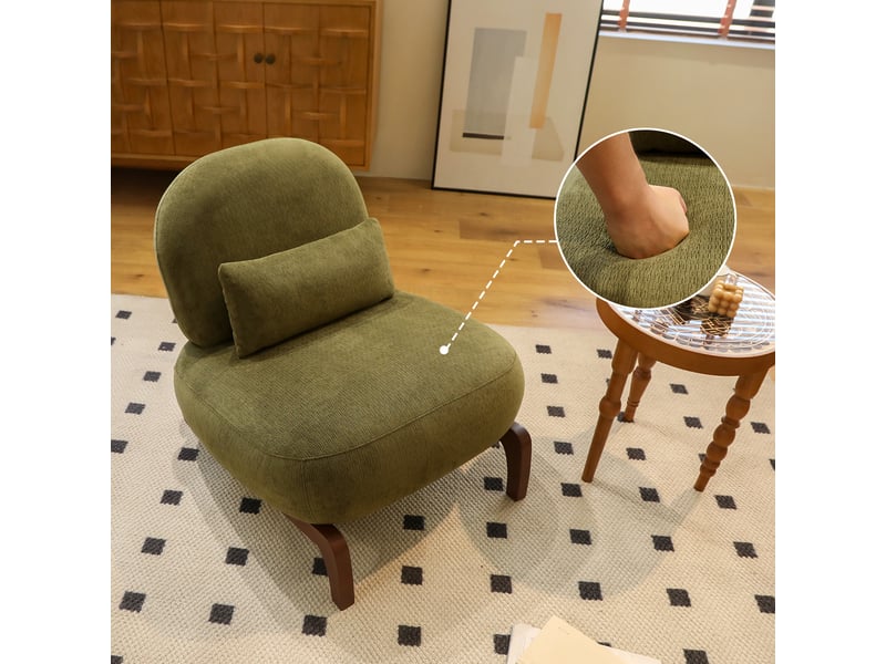  Fauteuil d’appoint sans accoudoirs, tissu doux, pieds en bois massif, coussin moelleux, confortable  - Conforama B