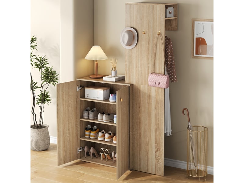  Vestiaire entrée 191,5cm avec rangement chaussures, crochets et tringle, à fixer au mur, naturel  - Conforama D