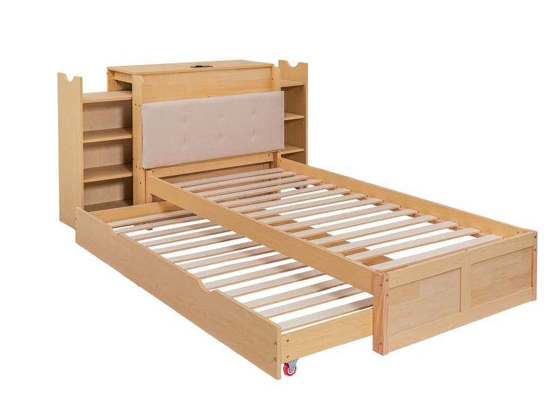  Lit gigogne 90x200 en bois et mdf, coloris bois naturel  - Conforama A