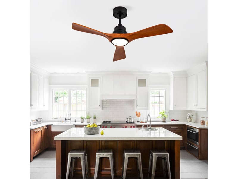  Ventilateur de plafond 42 pouces avec led, 6 vitesses, télécommande et interrupteur mural, bois noyer noir  - Conforama E